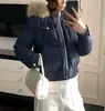 Abrigo de Invierno Retro Americano Estilo Nuevo Engrosado Cintura Ceñida Cálido Diseño Estilo Corto Cuello de Piel Capucha Acolchada Abrigo de Algodón Ropa de Algodón