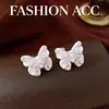 Brincos de Tarraxa Borboleta Pérola Esmalte Zircônia Estilo Frio Agulha de Prata Moda Versátil Nicho Joias para Orelha de Luxo Leve Alto Padrão