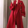Novo Estilo Outono e Primavera 2026 Casaco de Lã Petite Vermelho Casaco de Caxemira Dupla Face para Noiva Estilo Médio Feminino