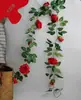 Flor de simulación de ratán de rosa para colgar en la pared, flor decorativa de ratán, flor artificial de ratán, enredadera de ratán, flor decorativa de interior para balcón, flor de plástico, Ratán
