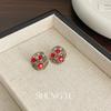 Pendientes vintage de estilo antiguo medio con diamantes y circonitas esmeralda para mujer, exquisitos y combinables.