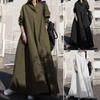 Vestido solto de manga longa estilo japonês, estilo japonês, estilo amazônico, outono e inverno, grande, balanço, cor sólida, algodão, linho, retrô, estilo étnico, solto, feminino