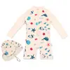 Maiô infantil para meninos, bebês e crianças maiores, maiô de peça única com estampa de baleia e manga longa, roupa de banho de secagem rápida com proteção solar