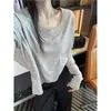 ¡Artículo de moda~! Top de manga larga para mujer en mezcla de lana Tencel, nueva colección de otoño 2026, versátil y de corte holgado, capa base