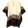 Novo Xale de Caxemira com Franjas Colorblock Feminino Outono Inverno Moda Versátil Retro High-End Manto Poncho Quente Roupa Exterior