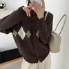 Elegante cárdigan grueso de punto con cuello semi-alto y manga larga para mujer, nuevo top de punto vintage para otoño e invierno 2026
