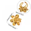 Conjunto de Joias Brincos e Anel de Aço Inoxidável com Flor Irregular Transfronteiriça para Mulheres, Brincos Únicos e Estilosos de Aço de Titânio Dourado 18K