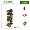 Folha de Pinheiro Vermelha com Frutas Vermelhas em Galho Pendurado com Pinha Decoração de Parede de Natal Festival Europeu e Americano Decoração de Porta Planta Artificial