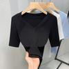 Camiseta de Modal para Mulheres Primavera/Verão 2025 Versátil Elegante Juvenil Manga Média Slim Fit Decote V Estilo Slim Fit