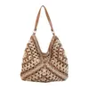 Bolso de Hombro Tejido de Paja con Bloques de Color de Moda para Comercio Exterior, Bolso de Playa de Nicho Calado para Vacaciones en la Costa, Bolso de Mano para el Trabajo