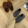 Sapatos de Pelo Kamiya com Bico Redondo e Sola Plana para Mulheres, Mocassins de Calçar, Sapatos Quentes de Algodão com Forro de Lã