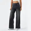 Pantalones Vaqueros Casuales de Color Sólido de Pierna Ancha Lavados, Estilo Europeo y Americano, de Cintura Alta, Pantalones Rectos de Moda