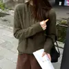 Suéter de Tricô Escovado Peça Única Sem Costura para Mulheres, Gola Meia-Alta, Manga Longa, Novo Estilo Outono/Inverno, Quente, Amigo da Pele, Camada Base Pulôver