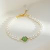 Pulseira de Prata Esterlina S925 com Jade Hetian para Mulheres, Pulseira de Pérolas de Água Doce Naturais, Pulseira de Jade Simples, Estilo Nacional Luxo Acessível Presente