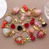 Acero Inoxidable 3D Estéreo Cereza Fresa Rosa Colgante Pequeño Colgante DIY Collar Pulsera Pendientes Accesorios de Joyería