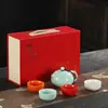 Juego de Té Sencillo con Tetera y Tazas, Caja de Regalo Roja, Recuerdos de Boda, Regalos Corporativos, Juego de Té Kung Fu