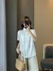 Zedaijiayi 26ª Nova Coleção Primavera/Verão Estilo Minimalista Mistura de Linho 30% Tencel Gola Lapela Cor Sólida Camisa de Manga Curta para Mulheres