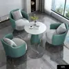 Mesa Redonda de Ocio Estilo Nórdico, Sofá de Recepción de Cuero con Forma de Garra de Gato para Hotel y Salón de Belleza, Juego de Mesa y Sillas para Oficina de Ventas y Negociación