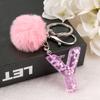 Llavero con bola de pelo rosa letras en inglés serie brillante colgante para coche bolsa producto terminado