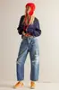 Jeans Nuevos Transfronterizos Europeos y Americanos para Mujer, Estilo Americano Retro, Cintura Alta, Multibolsillos, Cordón, Pantalones de Mezclilla Rectos