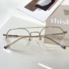 Gafas de Media Montura de Doble Puente Anti-Luz Azul Montura de Gafas Poligonal Retro Estilo Ins Metal Gafas para Miopía para Hombres