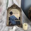 Marco de fotos retro de estilo francés para sala de estar, dormitorio, adornos, pintura decorativa, estilo europeo, ligero, de lujo, tallado, ovalado, colgante, marco de cristal.