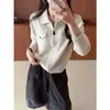 26 Otoño Estilo Old Money Mezcla de Lana Cuello Polo Cremallera Tejido Cardigan Versátil Suéter Abrigo para Viajes 35177