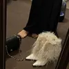 Botas de Nieve Cortas de Piel Blanca Versátiles Estilo Chanel para Mujer, con Forro Adicional para Calidez, Tacones Delgados, Nuevo Modelo Otoño e Invierno, Zapatos de Algodón con Piel