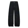 Pantalones de Mezclilla Anchos de Moda Vibe High Street para Hombre, Holgados y Versátiles, con Costuras Visibles y Diseño Plegado, Silueta de Pantalón Largo