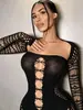 Vestido mini ajustado de manga larga, grueso, con patrón de red, estilo europeo y americano, vestido de punto sexy, disponible para envío inmediato y dropshipping