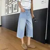 Moda para o Verão~ Jeans Cropped Wide-Leg com Barra Desfiada para Mulheres, Novo Vintage Solto Versátil 2026