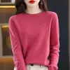 Suéter de punto para mujer, cuello redondo, manga larga, sin costuras, con dobladillo enrollado, perfecto como capa base, hecho de lana, estilo nuevo, en color verde claro