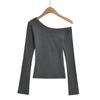 Otoño e Invierno Nuevo Hombro Oscilante Chica Picante Camiseta Base Ajustada Manga Larga para Mujer Forrada de Polar Engrosada Sexy Hombro Camiseta Interior Top