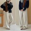 Pantalones Gruesos Rectos de Pierna Ancha con Forro de Polar para Mujer, Cintura Alta, Sueltos, Adelgazantes, Petite, Joggers de Chándal para Otoño e Invierno