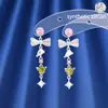 Pendientes de Borla con Lazo Contrastante y Diamantes Coloridos Microincrustados de Nuevo Estilo para Mujer, Moda Estilo Coreano y Japonés, Accesorios de Oreja Dulces y Lindos Dopamina