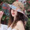 Sombrero de Playa Grande Estilo Coreano para Vacaciones, Protección Solar, Sombrero Anti-Sol, Sombrero de Paja con Ala para Mujer, Sombrero de Sol de Viaje al por Mayor