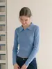 Suéter de Tricô Jacquard de Manga Longa Estilo Coreano para Mulheres, Corte Slim, Design Único, Top para Início do Outono 10215