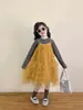 Colección Primavera 2026 Nuevo Estilo Coreano Ropa Infantil Niñas Vestido de Pastel con Tirantes Amarillos Dulce Vestido de Tutú con Tirantes Abullonados