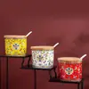 Pote de Condimentos Esmaltado Estilo Chinês Novo Pote de Sal de Cerâmica Jingdezhen Garrafa de Condimentos Pote para Macarrão com Pimenta Pote de Açúcar Pote de Molho Vinagre com Tampa