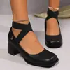 Fábrica de Origen Comercio Exterior Transfronterizo Estilo Europeo y Americano Corazón Metálico Cuadrado Cómodo Correa Elástica Zapatos de Salón para Mujer Ol