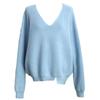 Suéter Pulôver Amazon Transfronteiriço Tricô Feminino Outono e Inverno Estilo Preguiçoso Solto Barra Inferior Dividida Cor Sólida Nova Gola V