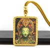 Thangka Dorado Semi-Pintado a Mano, Tara Verde, Tara Blanca, Buda de la Medicina, Thangka Semi-Pintado a Mano, Collar Colgante de Buda Portátil