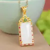 Pingente antigo estilo Palácio em prata de lei dourada S925 pingente de colar de zircônia e jade branco Hetian para mãe