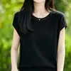 2026 Primavera/Verão Novo Top de Malha Feminino com Gola Redonda e Mangas Curtas Leves, Camiseta Básica de Manga Curta Lisa com Recortes para Venda no Atacado