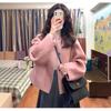 Casaco de Lã Rosa de Alta Qualidade Curto Feminino Outono e Inverno Novo Estilo Coreano Pequeno Literário Retrô Casaco de Lã