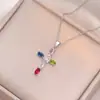 Colar Feminino Colorido Zircônia Joias Design de Nicho Pingente Cruz Completo em Diamante Colar Corrente de Clavícula em Aço Inoxidável