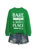 BAKE THE WORLD Loja Independente da Lista de Desejos da Amazon Moletom Feminino Outono Inverno Versátil e Moderno com Gola Redonda e Manga Longa