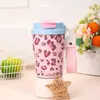 Nova Caneca de Café Estilosa com Estampa de Leopardo, Alto Valor Estético, Caneca Térmica de Aço Inoxidável 316 com Alça de Transporte, Caneca Portátil com Canudo para Dupla Bebida