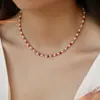 Colar de Pedra Natural com Contas Vermelhas, Alto Padrão, Luxo Leve, Empilhamento de Nicho, Corrente Longa para Suéter Outono e Inverno, Moda Feminina e Versátil