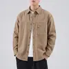 Camisa de Trabajo Pesada para Hombre de 360G, Manga Larga, Ropa Exterior de Otoño, Algodón Puro, Bolsillo Vintage, Chaqueta Camisa de Cuello Campana de Alta Gama